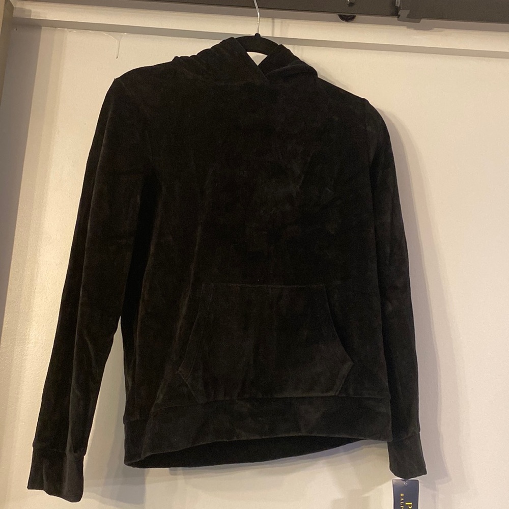 Black Crushed Velvet Hooded Swearshirt